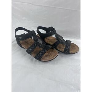 Bearpaw Ridley Faux Leather Sandals Size 9 Black Cork Cushioned Comfort